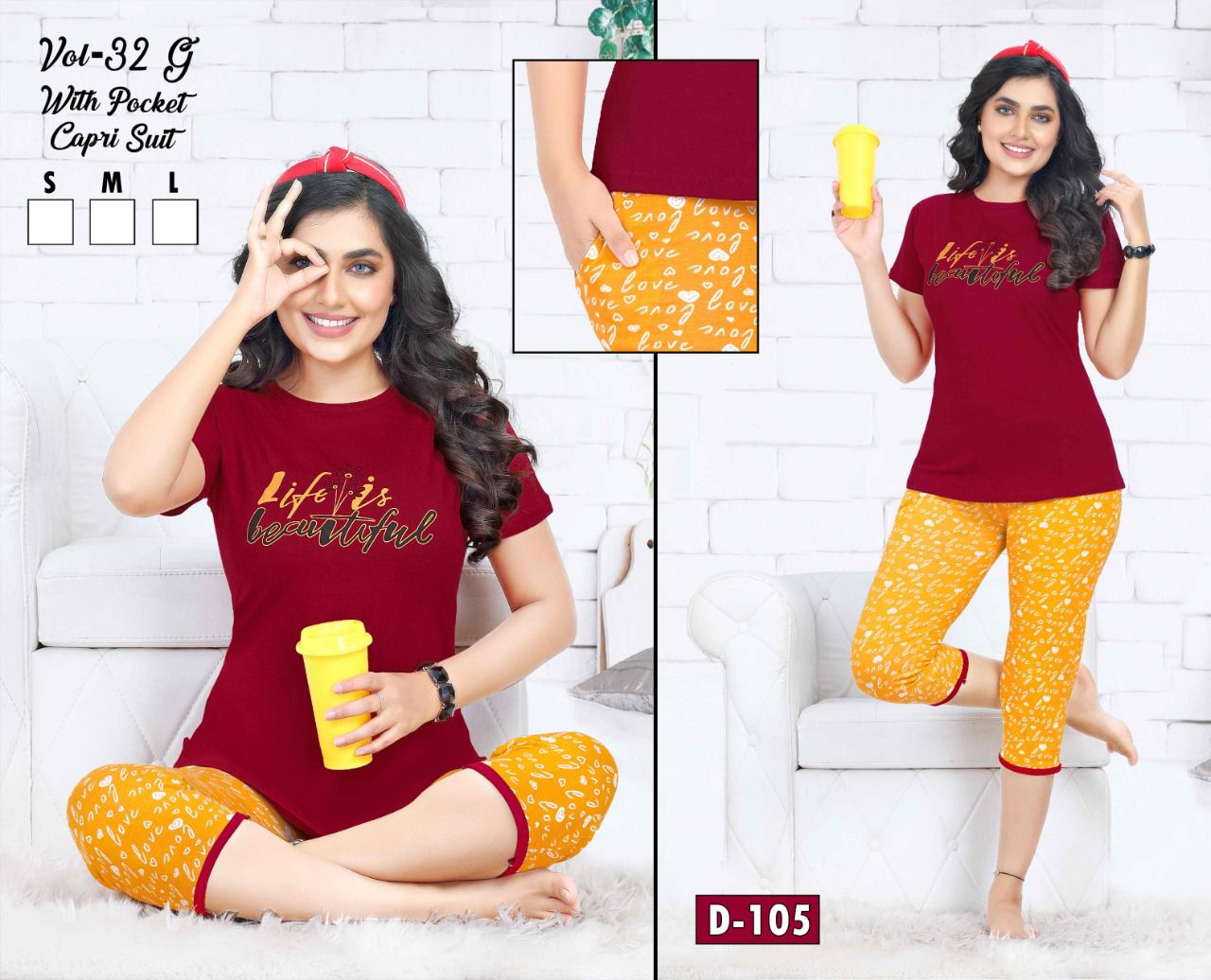 Ft Capri 32 G Night Wear Hosiery Cotton Wholesale Night Suits Collection